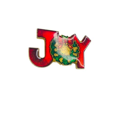 1980 "Joy" Holiday Brooch Pin Resin Multicolor 1.5 Inch - Picture 4 of 7